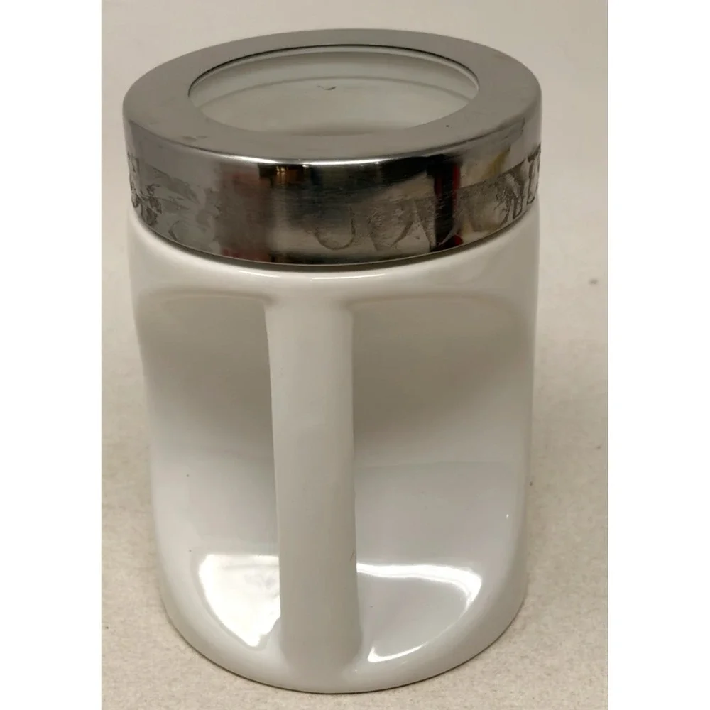 Ellien's Chickadee Bird Ceramic Handled Canister Mug Chrome Lid Winter Berries